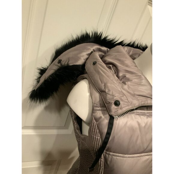 BCBG Max Azria Camel Puffer Vest W/ Detachable Faux Fur Trimmed Hood, Size S - Picture 7 of 9